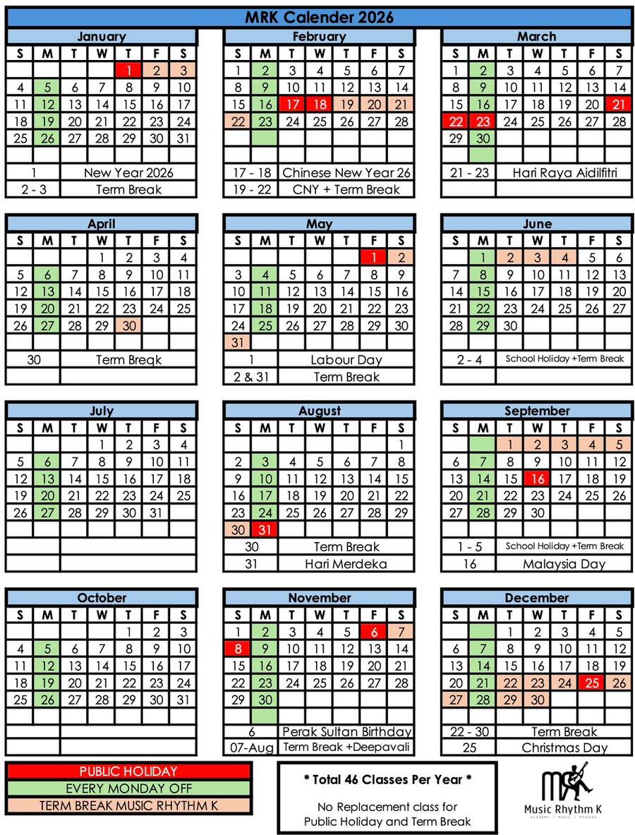 Music Rhythm K 2026 Calendar